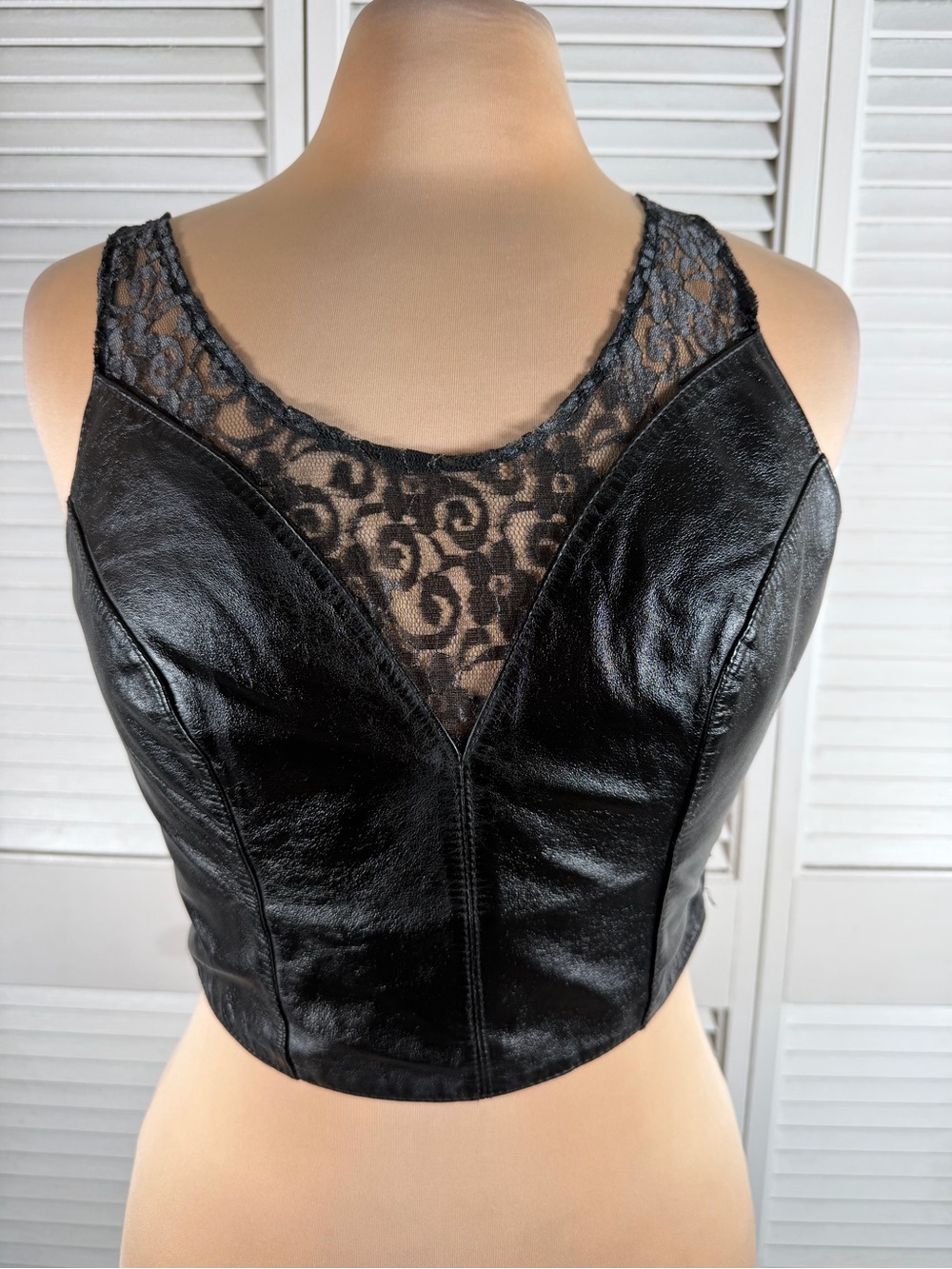 Vintage CHIA Black Leather Lace Crop Top Corset Tagged M Runs Small.